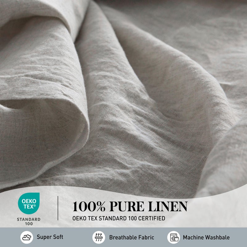 Simple&Opulence 100% Pure Linen Sheet Set Full Size, Natural French Flax Solid Color 4 Pcs Washed Breathable, Farmhouse Bedding (1 Flat Sheet,1 Fitted Sheet,2 Pillowcases)-Embroidery Grey - Image 3